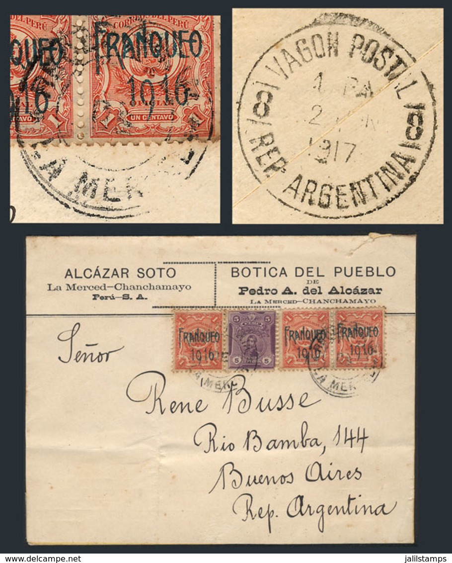 PERU: MAY/1917 LA MERCED (Chanchamayo) - Argentina: Cover Franked Sc.180 + 201 X3, Canceled "RECEPTORÍA DE LA MERCED", O - Peru