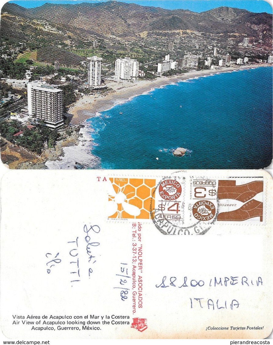 Vista Aerea De Acapulco Con El Mar Y La Costera. Viaggiata 1982 - Mexique
