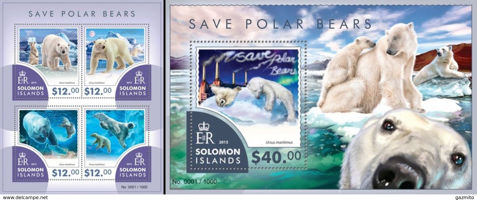 Salomon 2015, Animals, Polar Bears, 4val In BF +BF - Faune Arctique