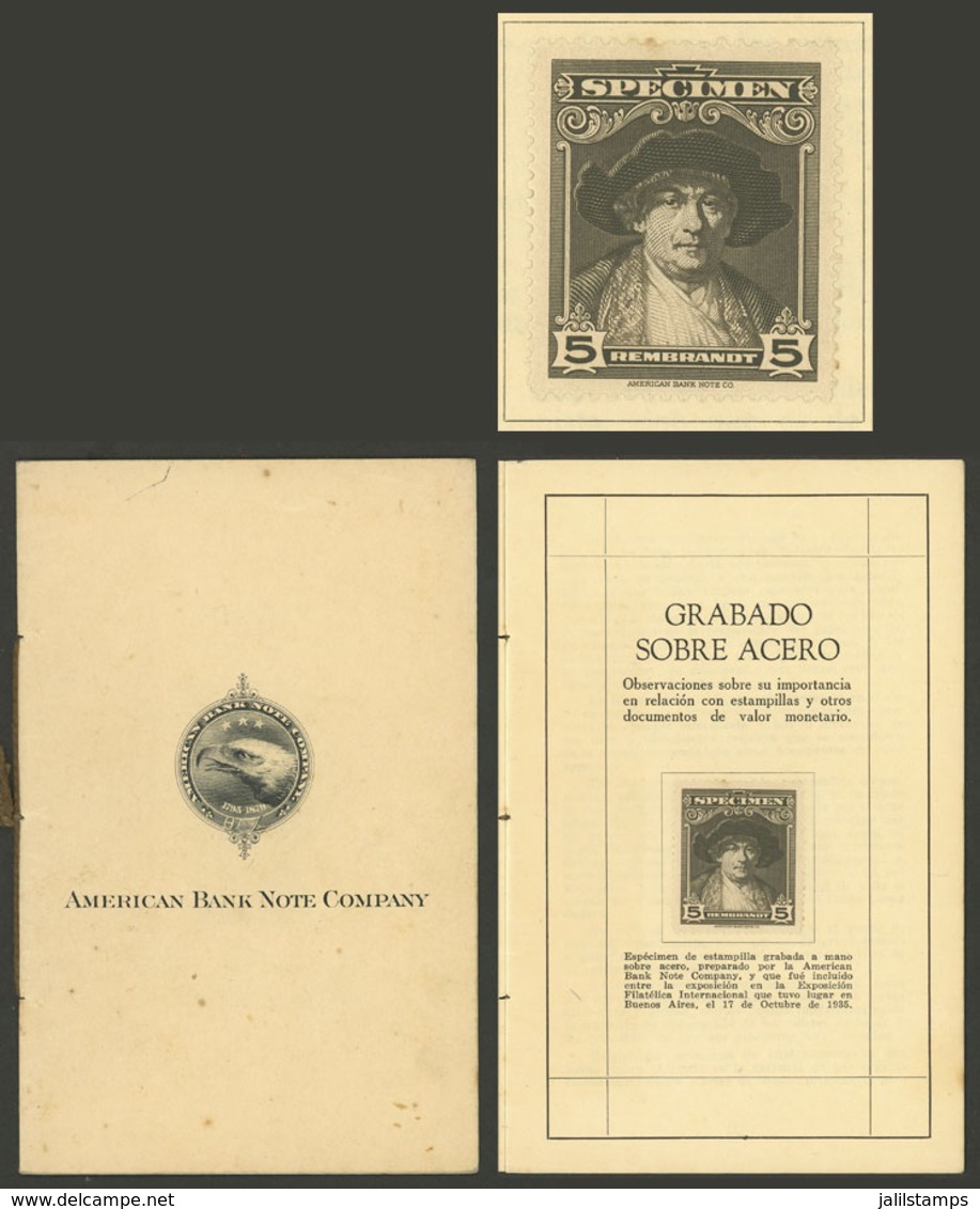 WORLDWIDE: Brochure Of 6 Pages Of The American Bank Note Company, With An Impression Of A "SPECIMEN" With Cinderella Of  - Erinnophilie