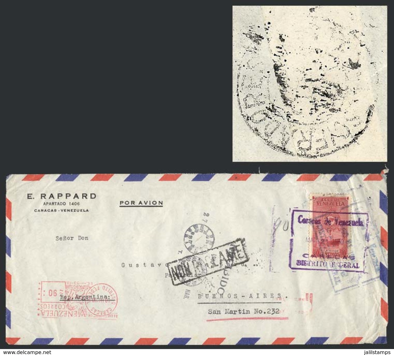 VENEZUELA: Airmail Cover Franked With 90c. And Posted To Argentina On 31/OC/1949 With Incomplete Address: Gustavo Rappar - Venezuela