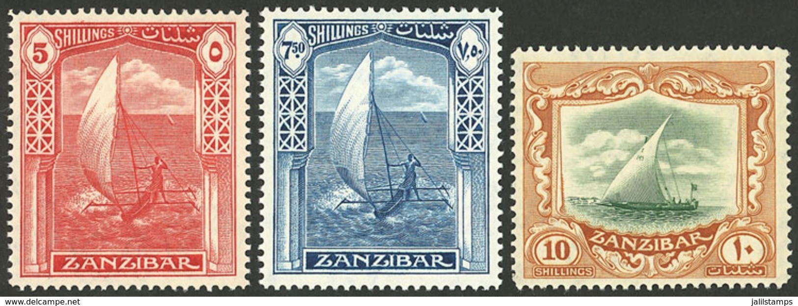 ZANZIBAR: Sc.211/213, 1936 Ships (sailing Boat), The 3 High Values Of The Set, VF Quality! - Zanzibar (...-1963)