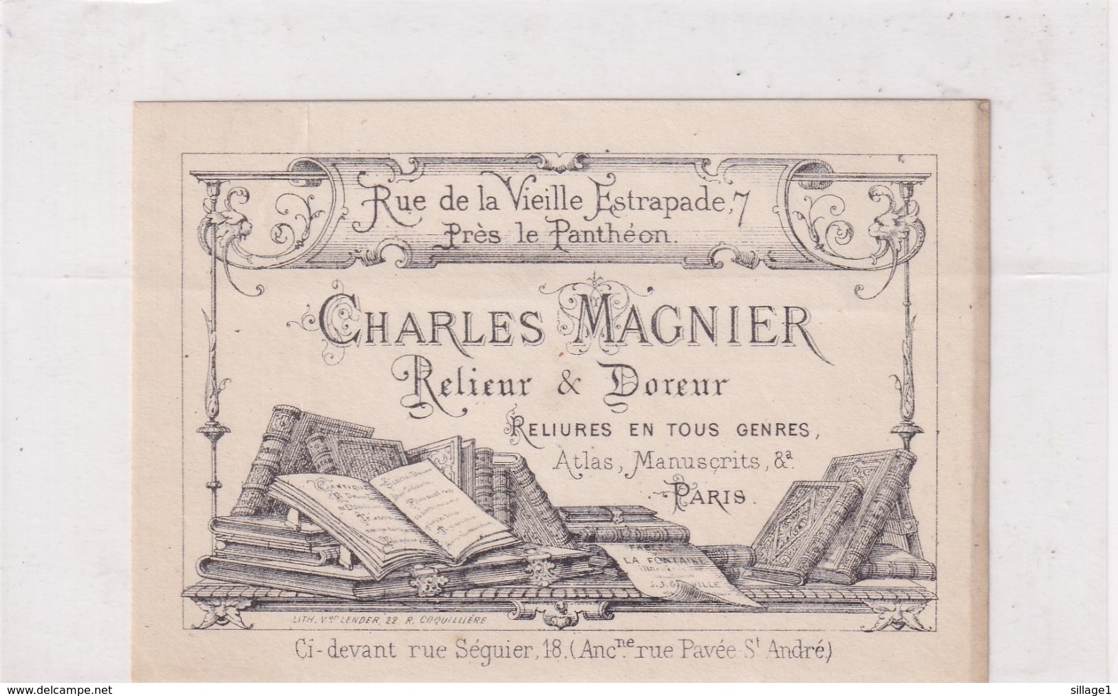 PARIS 5 -  Panthéon -  Relieur & Doreur - Charles Magnier Rue De La Vieille Estrapade Dimension 11cm X 7cm TBE Rare - Visiting Cards