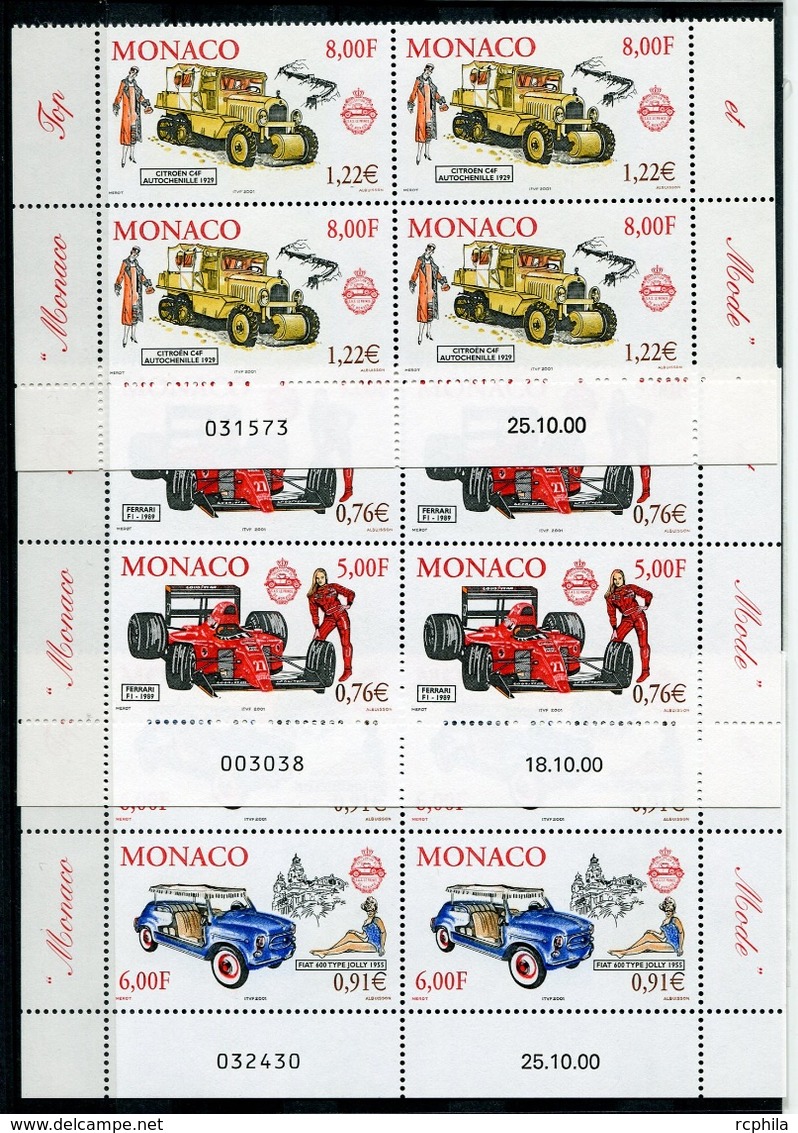 RC 18067 MONACO N° 2276 / 2278 AUTOMOBILES ET MODE BLOC DE 4 COIN DATÉ NEUF ** TB - Neufs