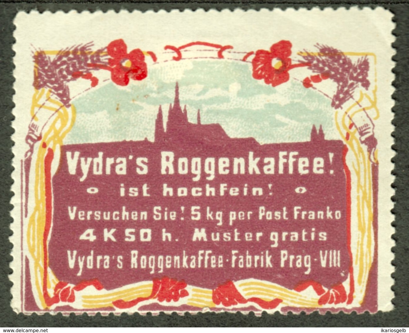 PRAG Praha Czechoslovakia Bohemia 1913 Art Nouveau " VYDRA Roggenkaffee " Vignette Cinderella Reklamemarke - Erinnophilie