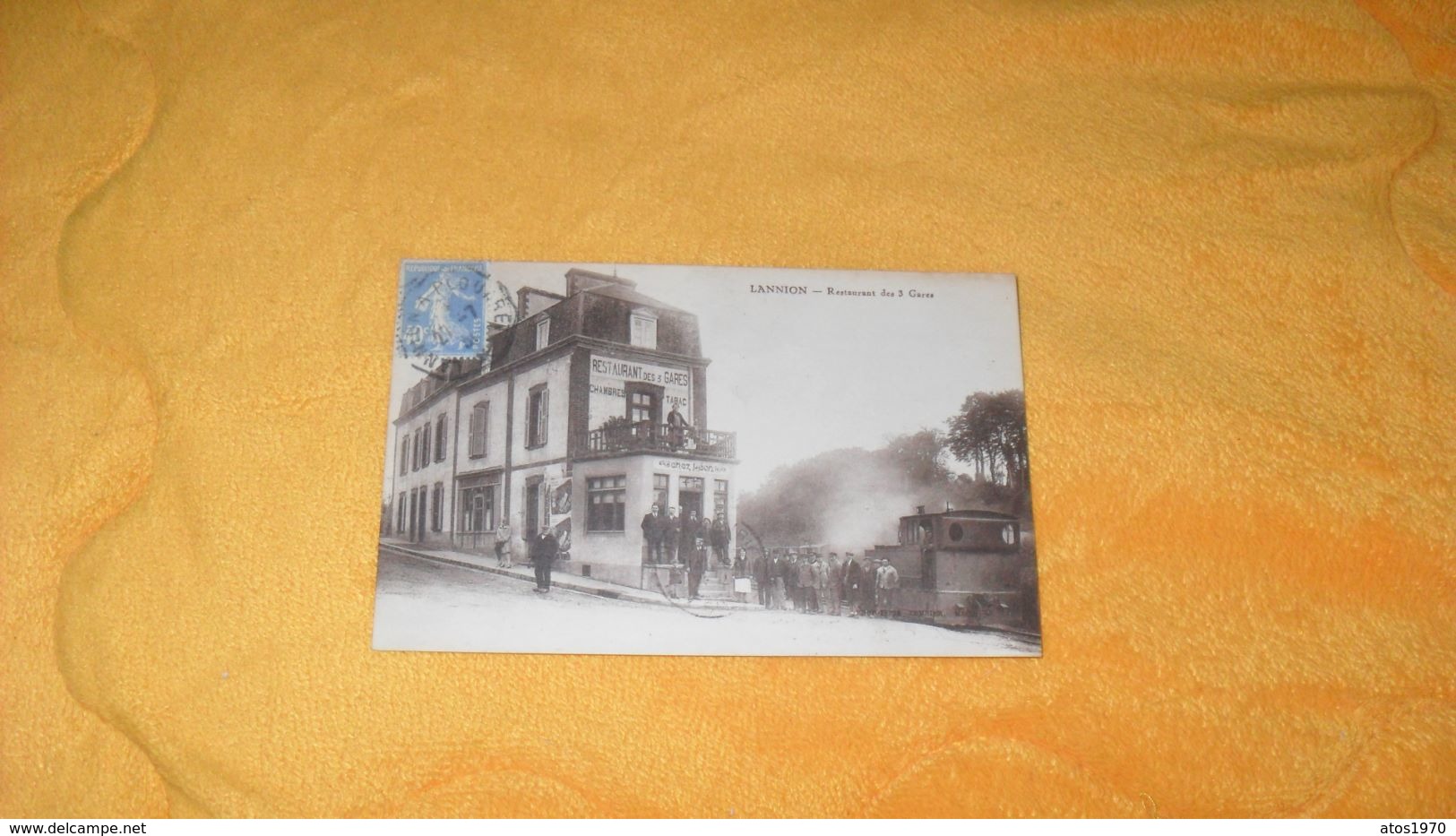 CARTE POSTALE ANCIENNE CIRCULEE DE 1931../ LANNION.- RESTAURANT DES 3 TROIS GARES..CACHET + TIMBRE - Lannion