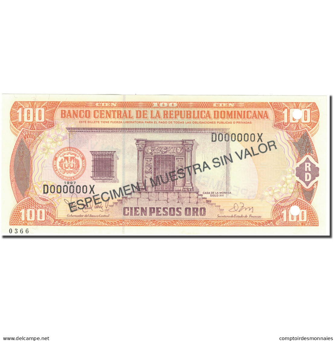 Billet, Dominican Republic, 100 Pesos Oro, 1997, 1997, Specimen, KM:156s1, SPL - República Dominicana