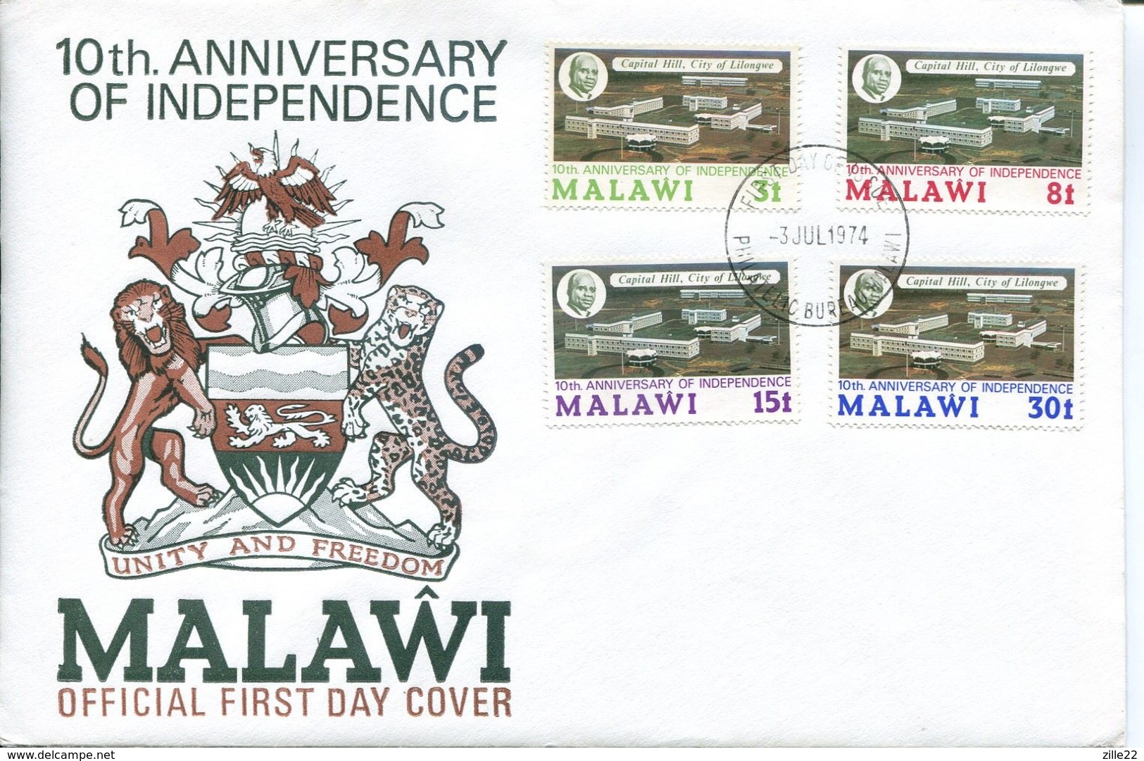 Malawi Mi# 220-3 Used On FDC - 10th Independence - Malawi (1964-...)