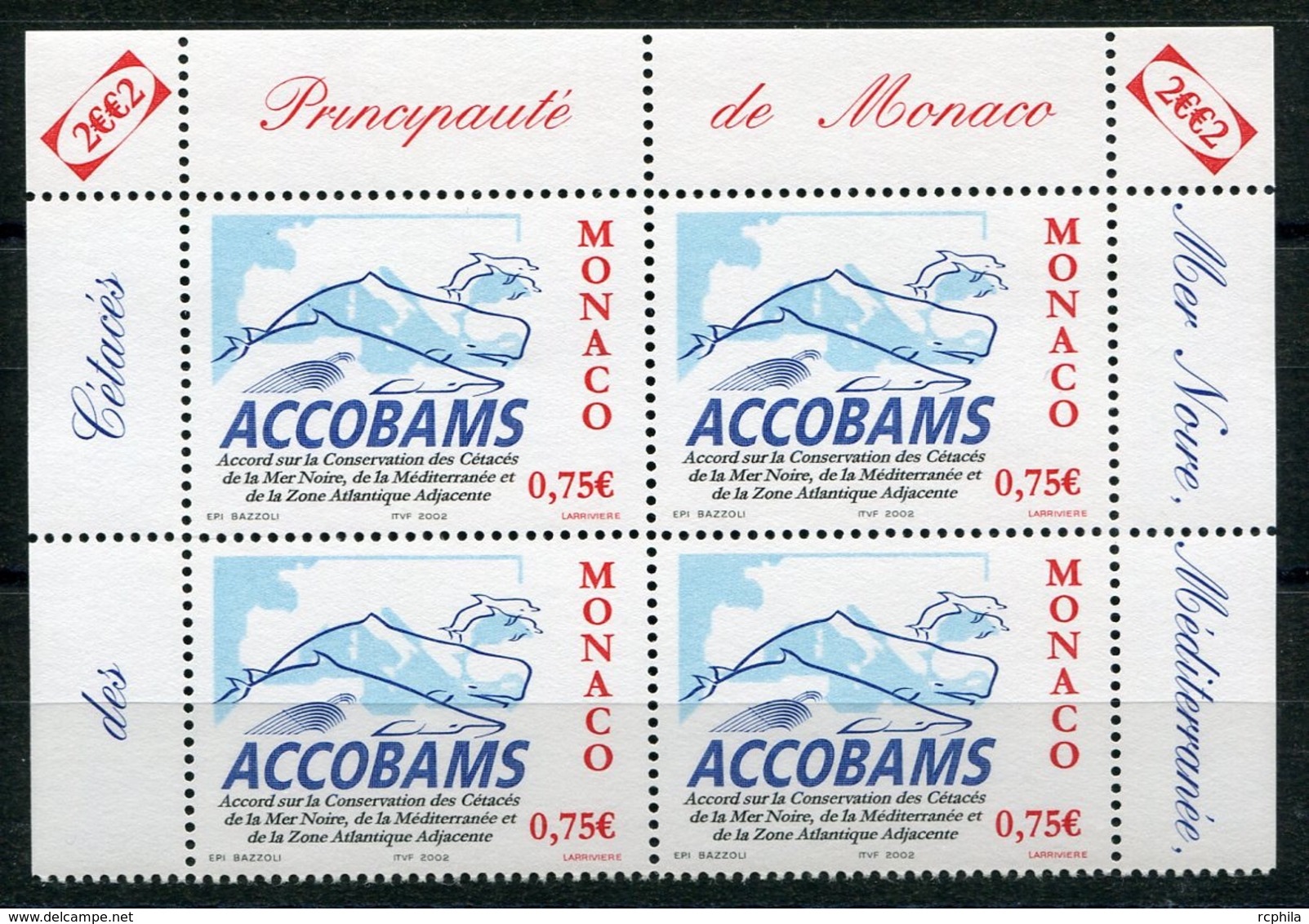 RC 18089 MONACO N° 2342 ACCOBAMS SILHOUETTES DE CÉTACÉS BLOC DE 4 NEUF ** TB - Unused Stamps