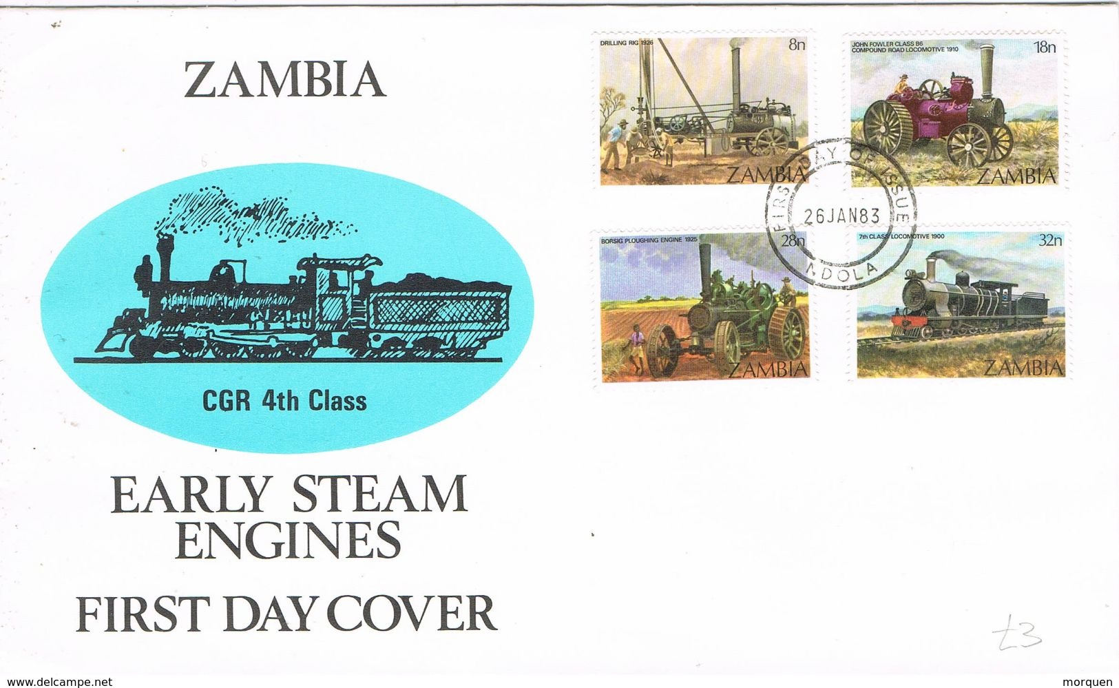 36877. Carta F.D.C. NDOLA (Zambia) 1983. Early Steam ENGINES. Ferrocarril, Maquinaria - Zambia (1965-...)