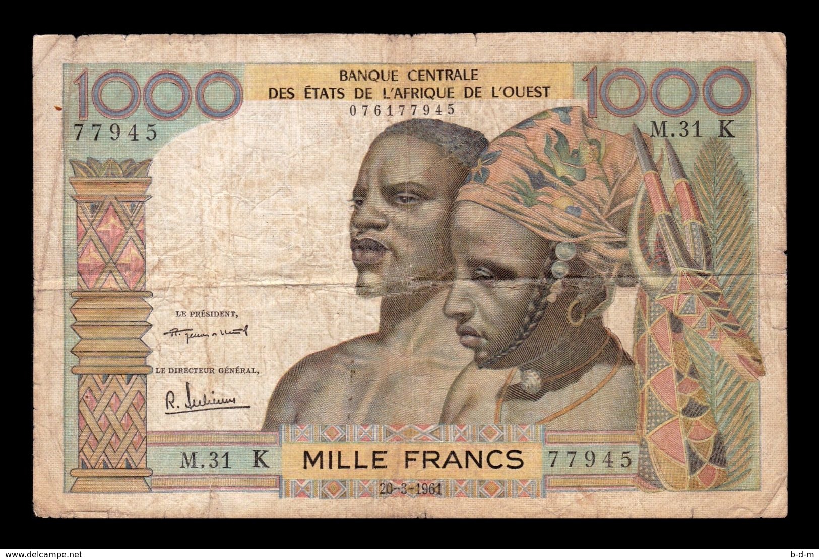 West African St. Senegal 1000 Francs 1961 Pick 703Kb BC- G - Senegal