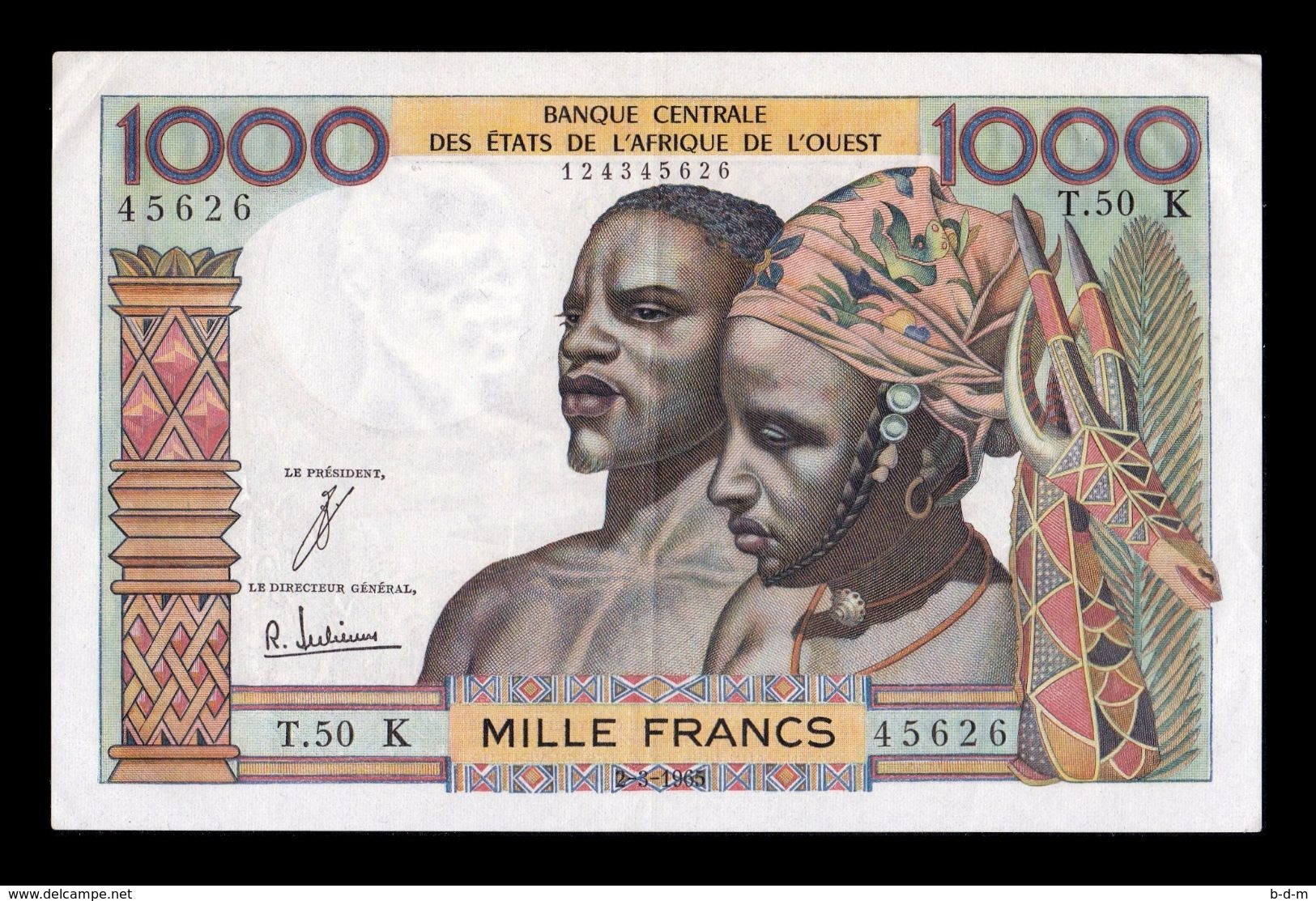 West African St. Senegal 1000 Francs 1965 Pick 703Ke EBC XF - Sénégal