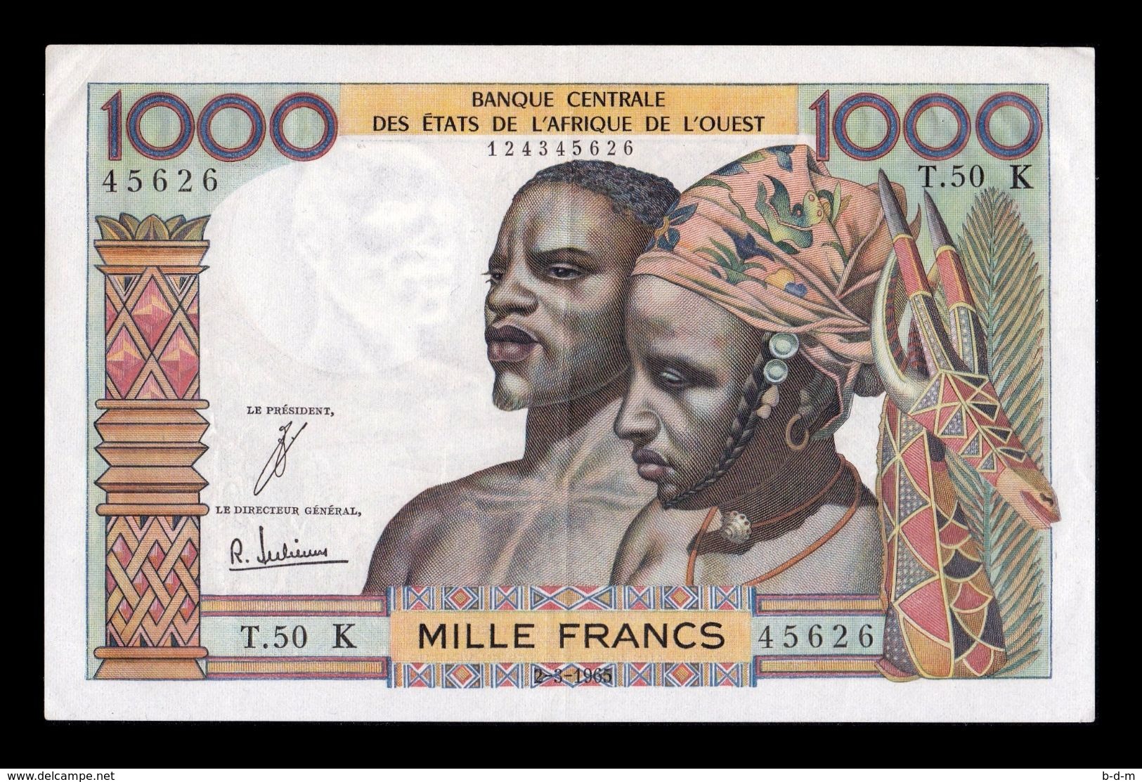 West African St. Senegal 1000 Francs 1965 Pick 703Ke EBC XF - Senegal