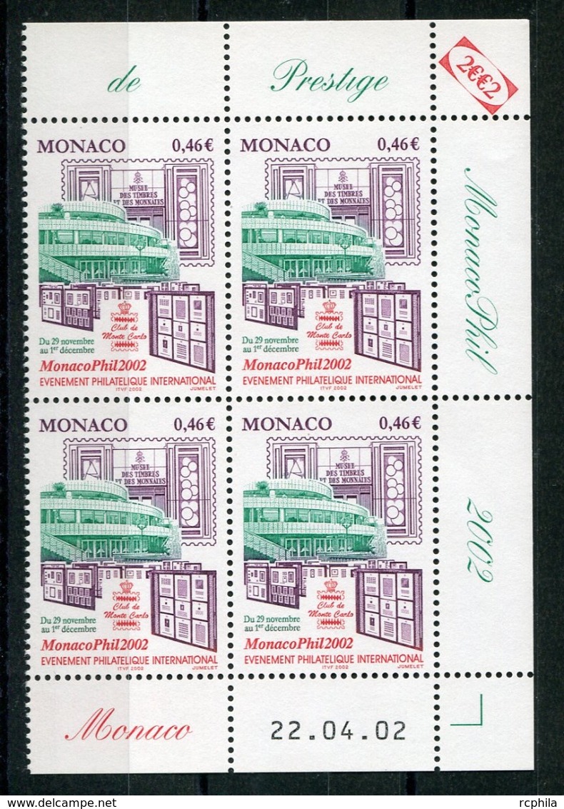 RC 18099 MONACO N° 2353 MONACOPHIL 2002 BLOC DE 4 COIN DATÉ NEUF ** TB - Ungebraucht