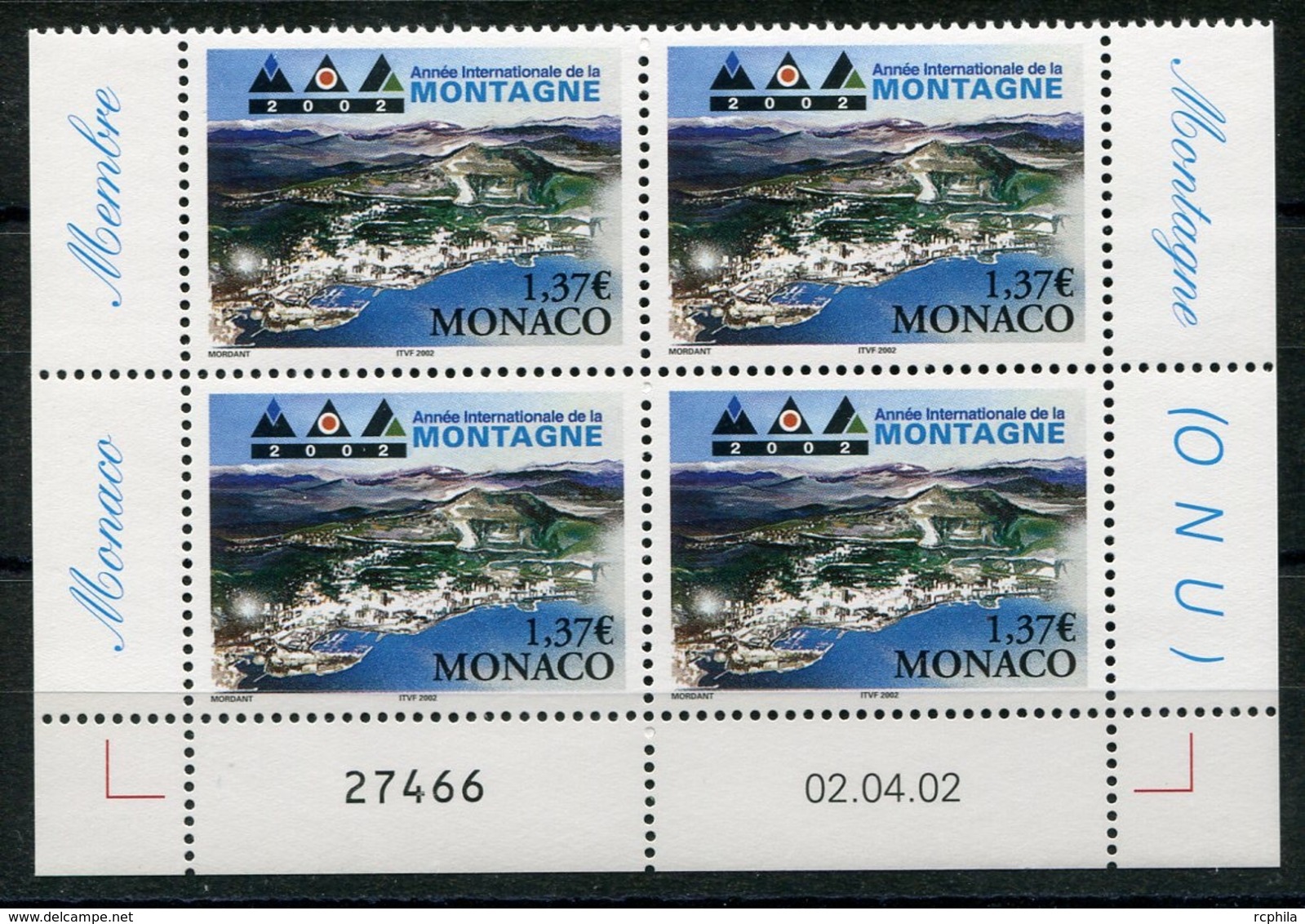 RC 18101 MONACO N° 2355 ANNÉE DE LA MONTAGNE BLOC DE 4 COIN DATÉ NEUF ** TB - Unused Stamps