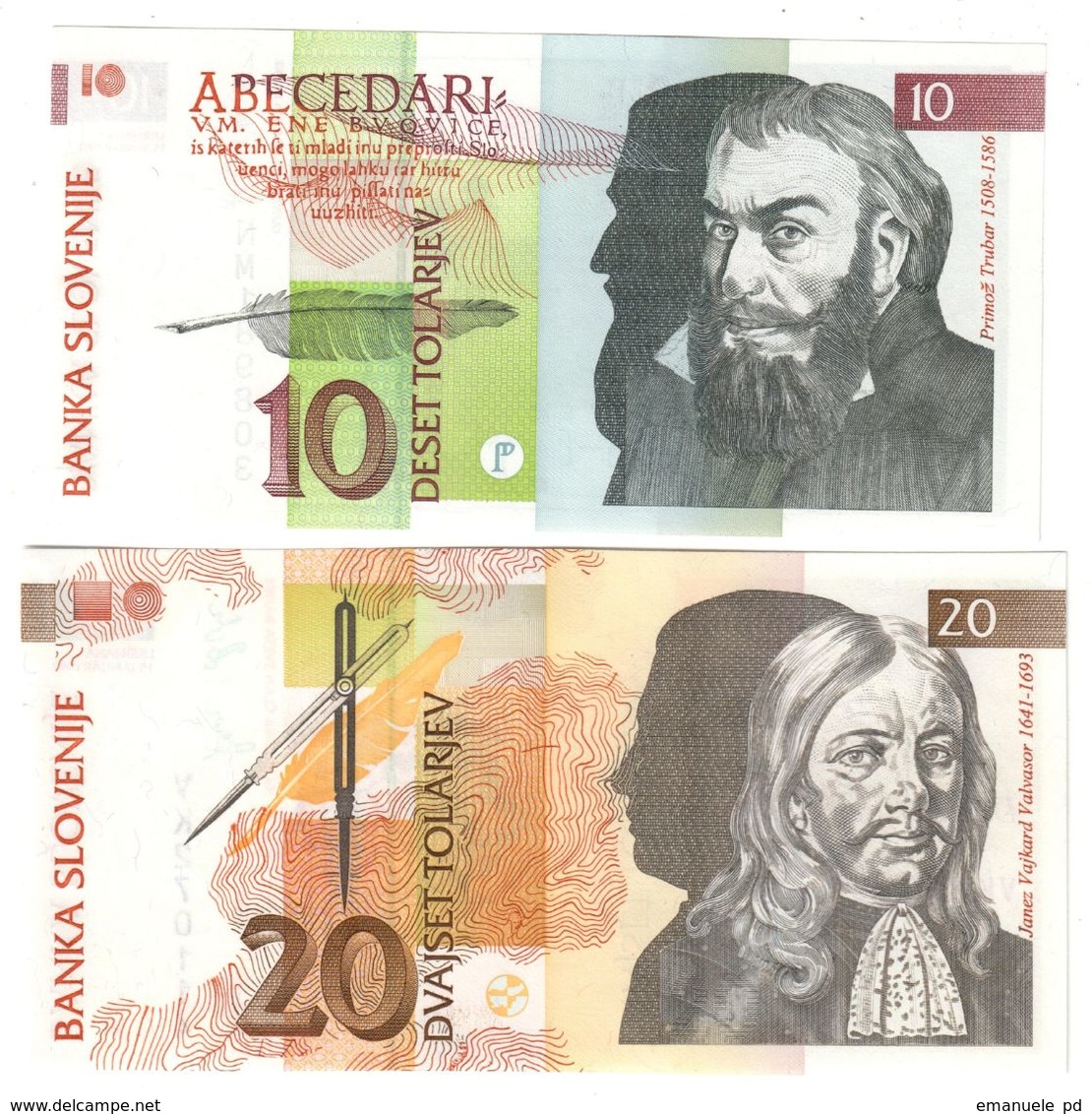 Slovenia Lot Set 2 Banknotes 10/20 Tolar 1992 UNC .CV. - Slovenia