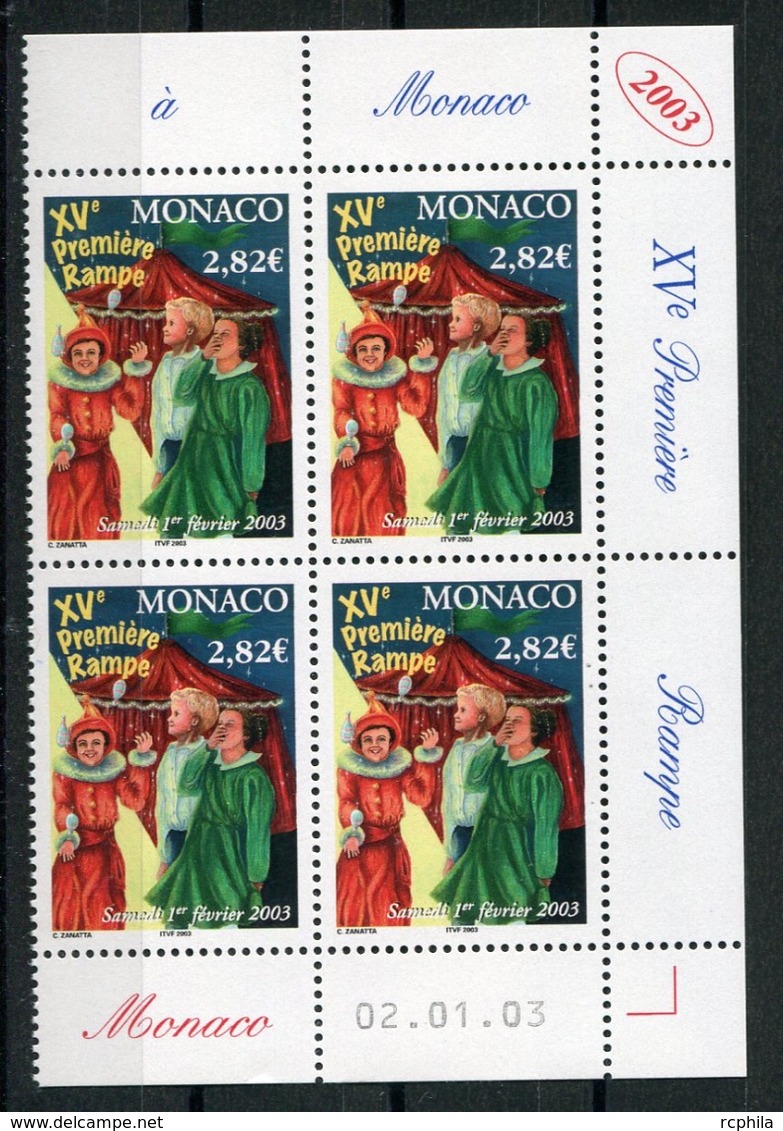 RC 18118 MONACO N° 2383 CIRQUE PREMIERE RAMPE BLOC DE 4 COIN DATÉ NEUF ** TB - Neufs