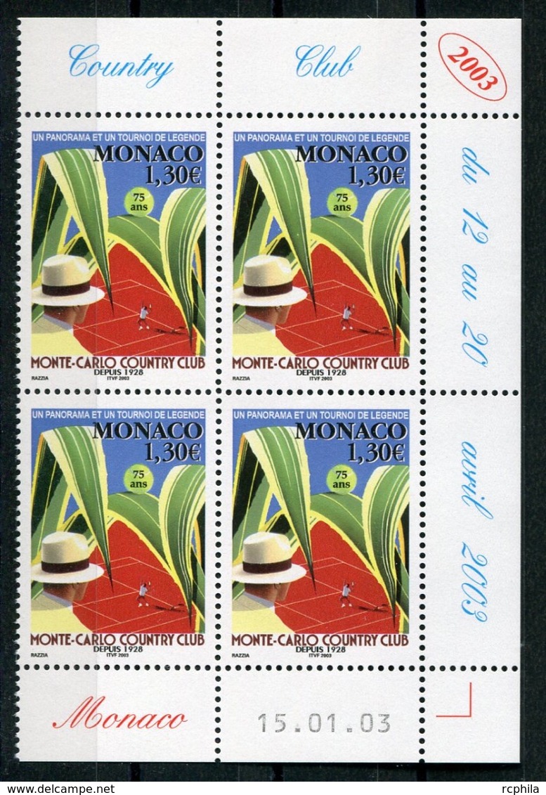 RC 18121 MONACO N° 2386 TENNIS MASTER BLOC DE 4 COIN DATÉ NEUF ** TB - Unused Stamps