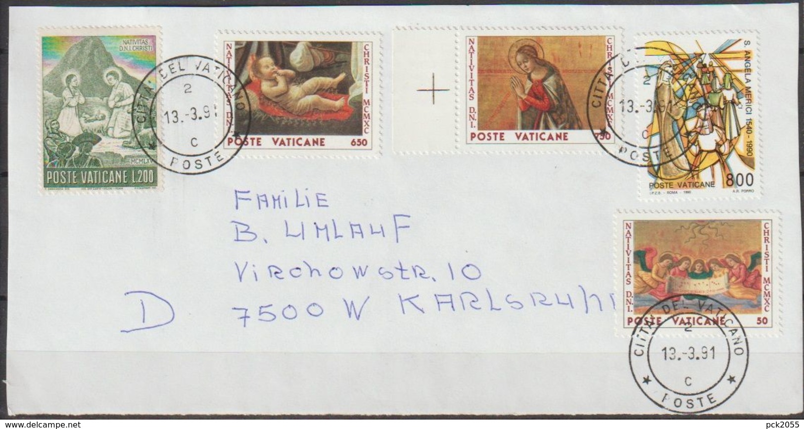 Vatikan 1991 Mi-Nr.489,1018,1020-21 Brief Vatikanstadt Nach Karlsruhe( Dl 159 )günstige Versandkosten - Storia Postale