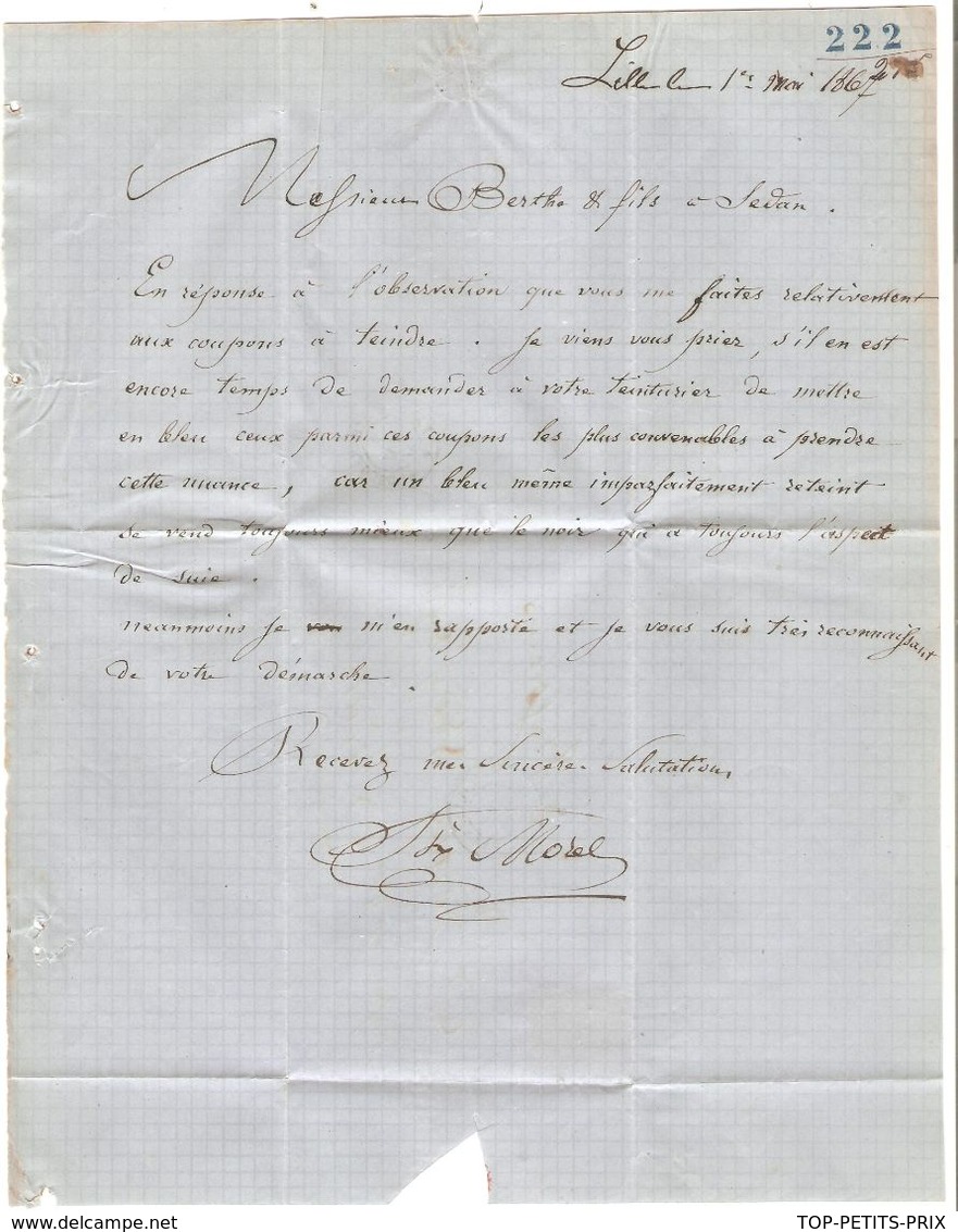 REF1419/ TP 22 S/LAC C.Lille à Paris +1/5/1867 + PTS P LIL > Sedan C.d'arrivée + Paris à Strasbourg 2/5/67 - 1849-1876: Periodo Classico