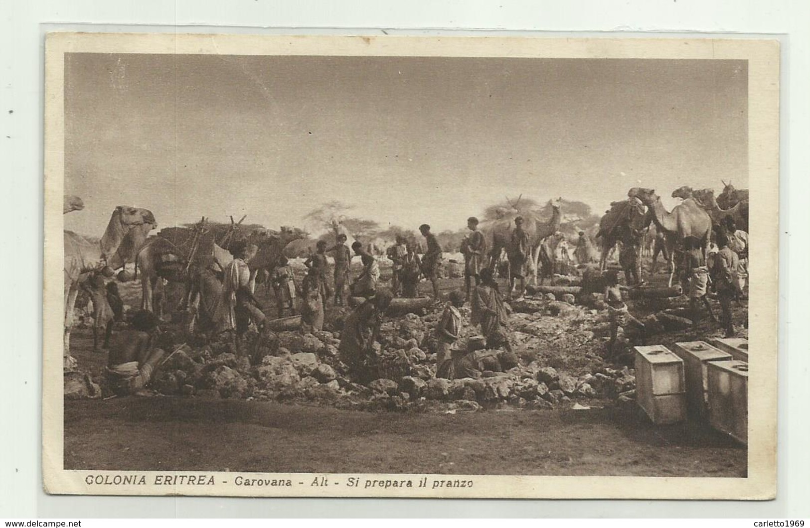COLONIA ERITREA - CAROVANA ALT, SI PREPARA IL PRANZO 1935   VIAGGIATA  FP - Eritrea