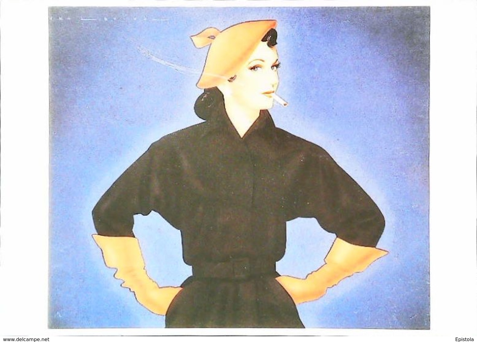 Carte Postale  Cigarette    Femme  Beret  Illustration - Fuma Cigarrillos