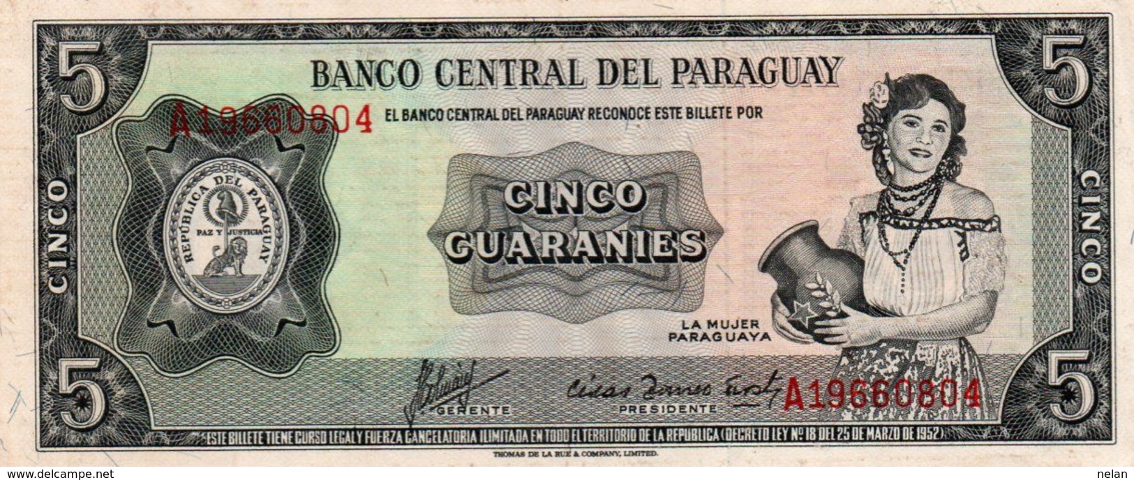 PARAGUAY 5 GUARANIES 1963 P-195b  AUNC - Paraguay