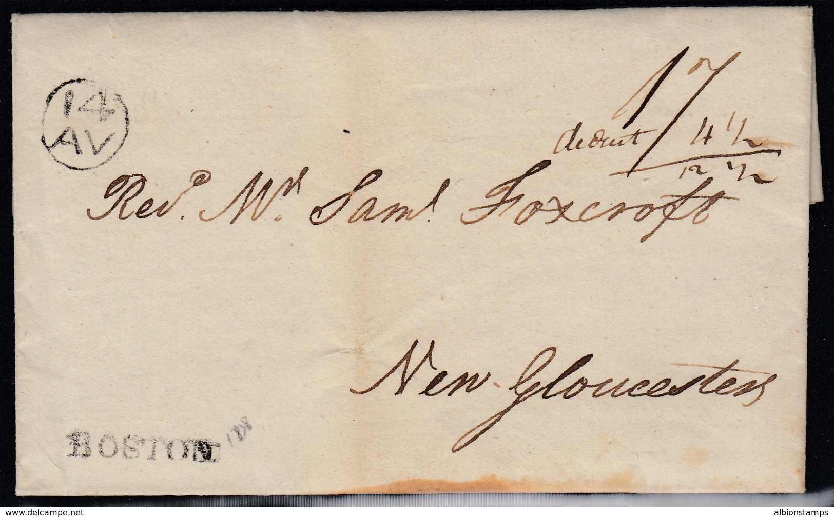 1800 Boston Straightline With Bishop Mark To New Gloucester - …-1845 Préphilatélie