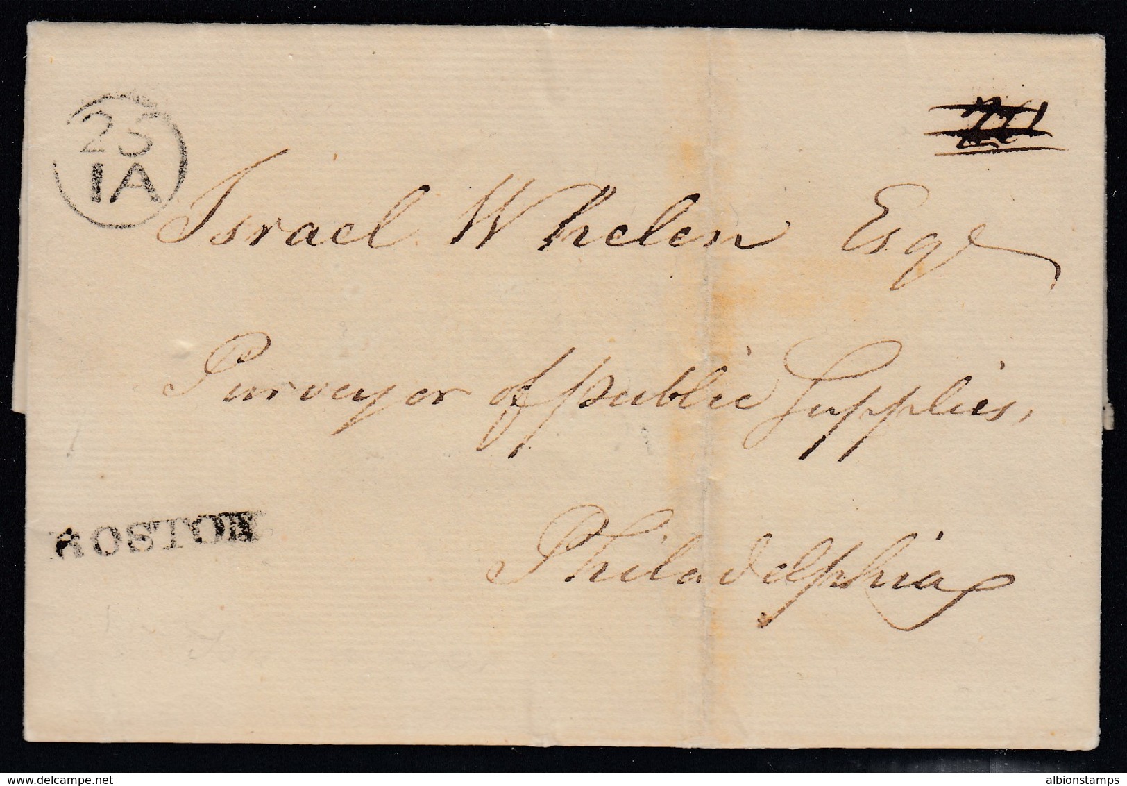 1801 Boston Straightline With Bishop Mark To Israel Whelen In Philadelphia - …-1845 Préphilatélie