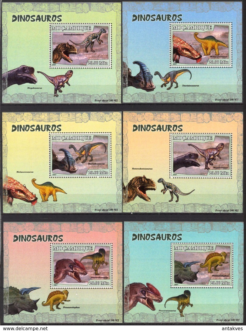 A{141} Mozambique 2007 Dinosaurs 6 S/S Deluxe MNH** - Mozambique