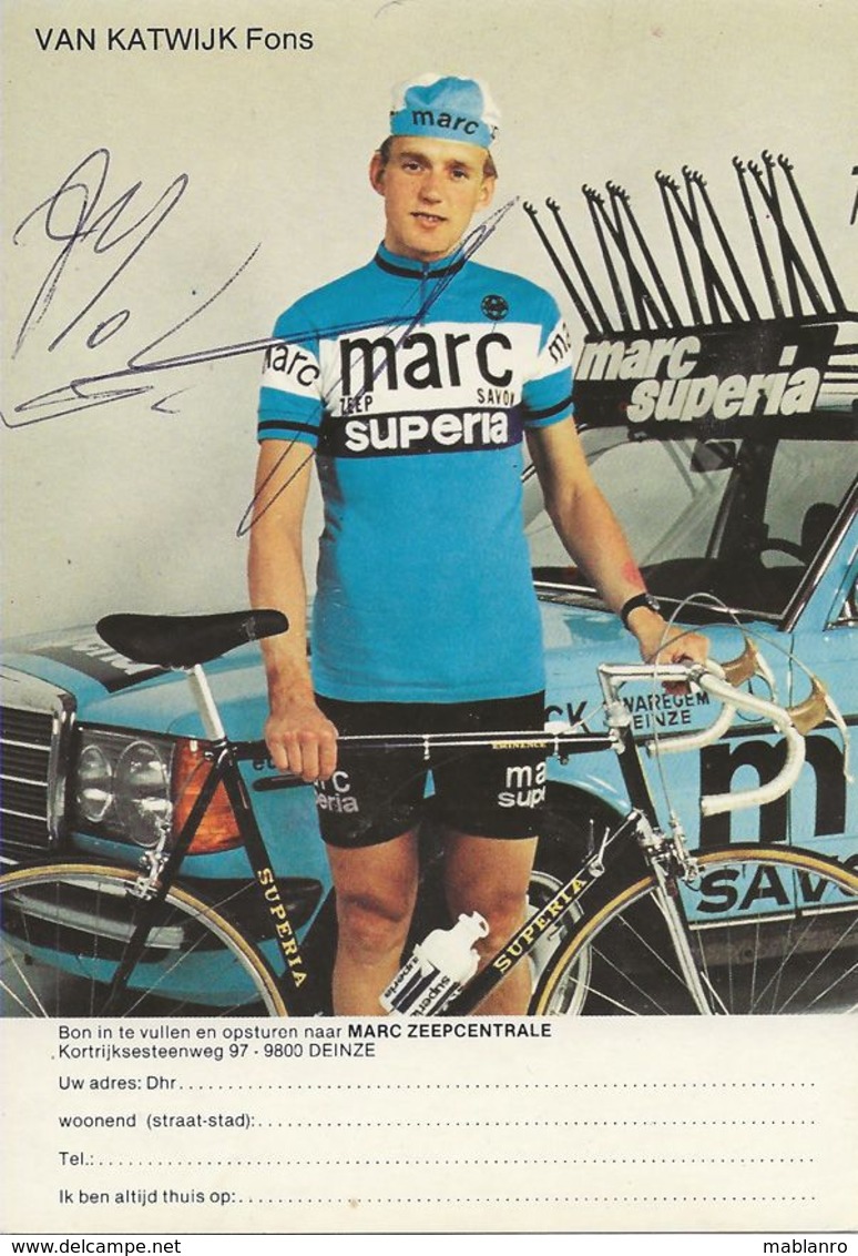 PHOTO CYCLISME FONS VAN KATWIJK SIGNEE TEAM TEAM MARC SUPERIA 1979 - Wielrennen