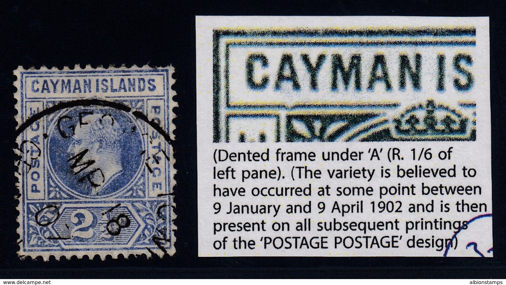 Cayman Islands, SG 10a, Used "Dented Frame" Variety - Iles Caïmans