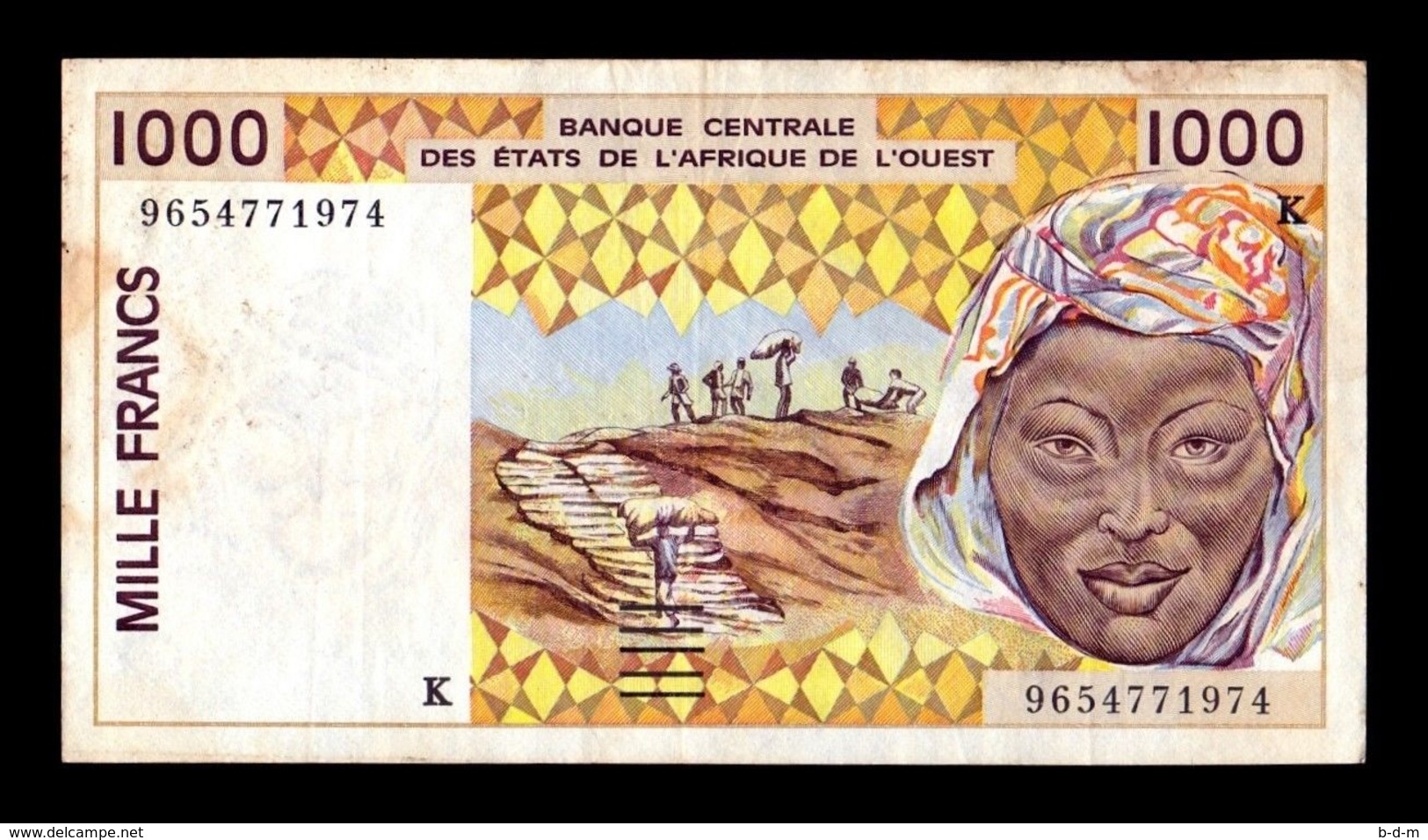 West African St. Senegal 1000 Francs 1996 Pick 711Kf BC+ F+ - Sénégal