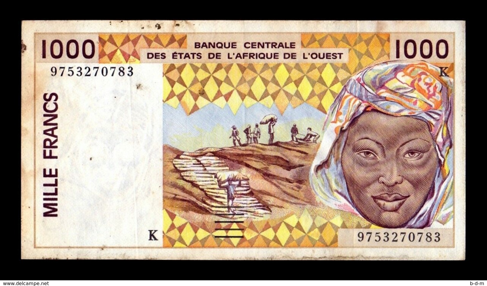 West African St. Senegal 1000 Francs 1997 Pick 711Kg BC+ F+ - Sénégal