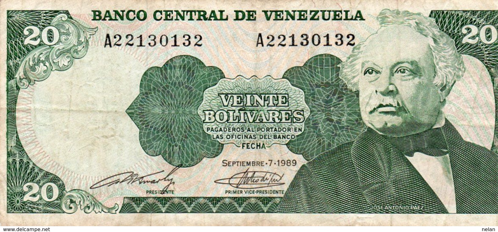 VENEZUELA 20 BOLIVARES 1989 P-63b   Vf+ - Venezuela