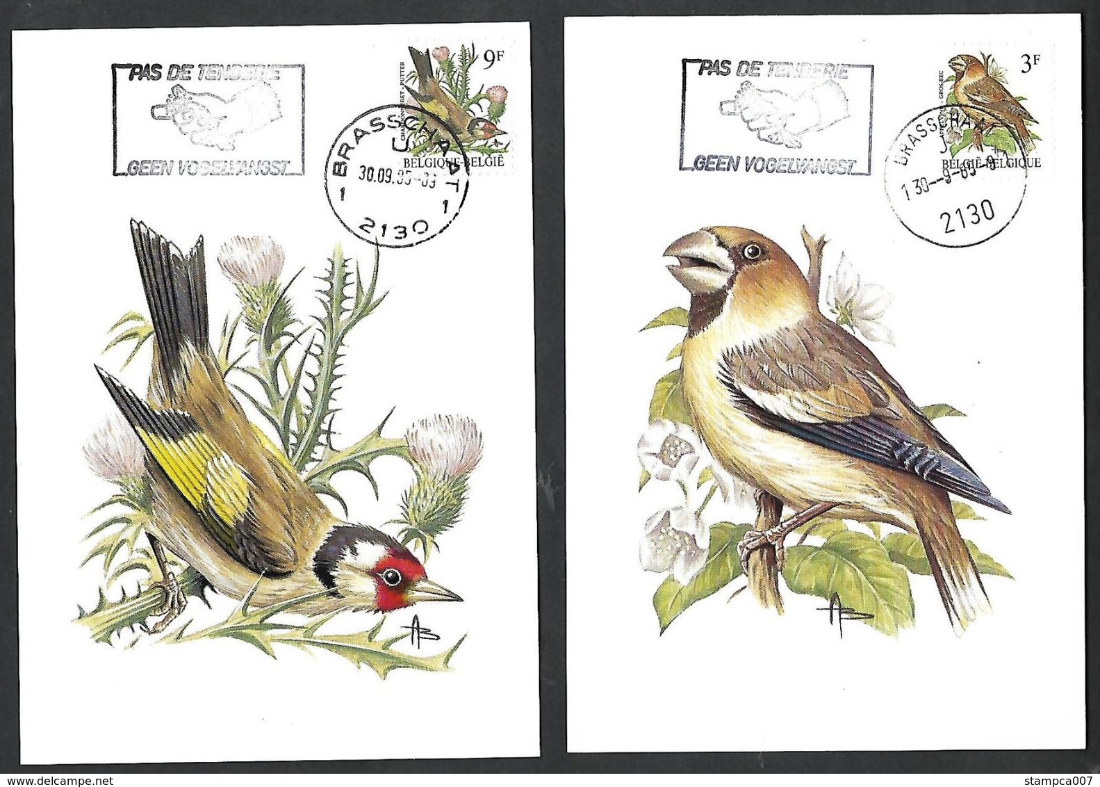 OCB Nr 2189/90 Faune Buzin Pas De Tenderie Geen Vogelvangst Stempel Brasschaat - 1985-.. Birds (Buzin)