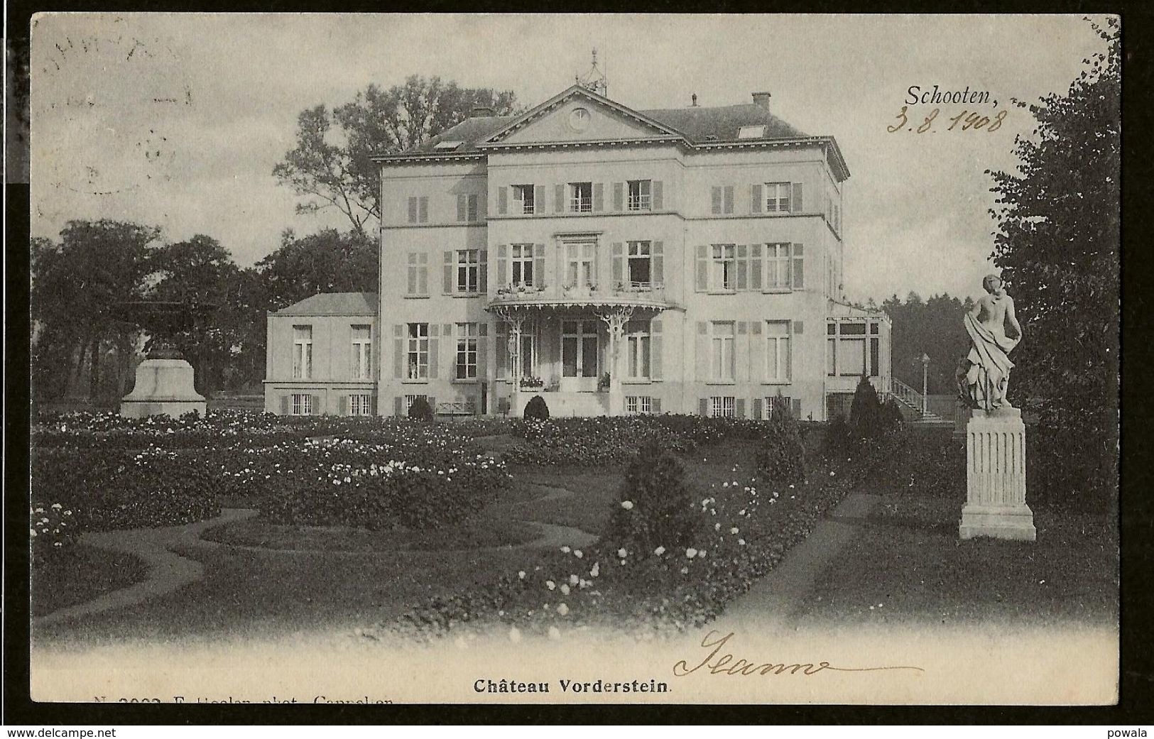 Schooten : Chateau Vorderstein (Hoelen 3063) Verstuurd Augustus 1908 Van Schootenhof Naar Anvers - Schoten