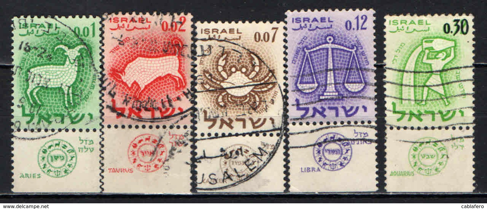 ISRAELE - 1961 - SEGNI ZODIACALI - CON BANDELLA - WITH LABEL - USATI - Used Stamps (with Tabs)