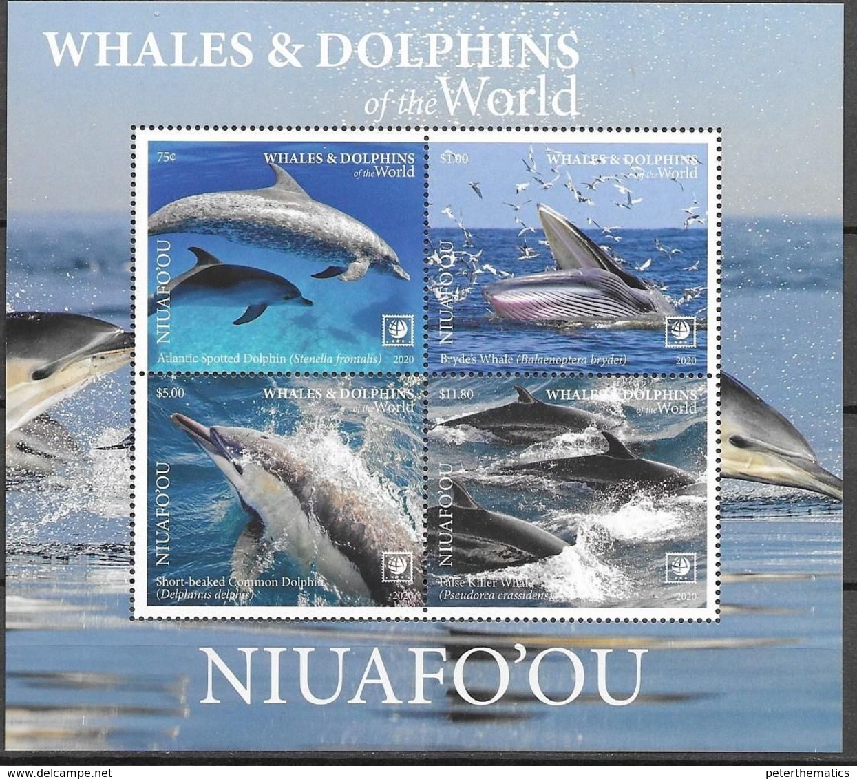 NIUAFO'OU, 2020, MNH, WHALES, CETACEANS ,  DOLPHINS, SHEETLET OF  4v - Ballenas