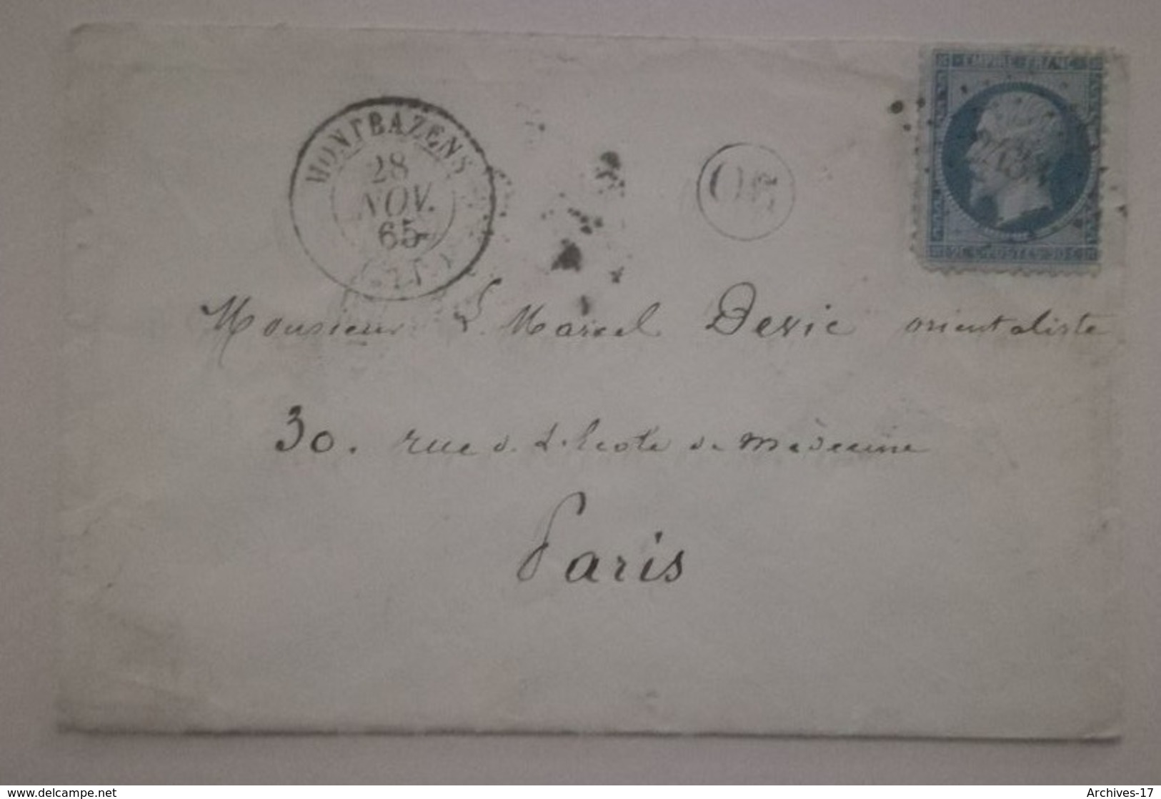 LETTRE  1865 - MONBAZENS Pour PARIS - Origine Rurale (OR) - 1849-1876: Classic Period