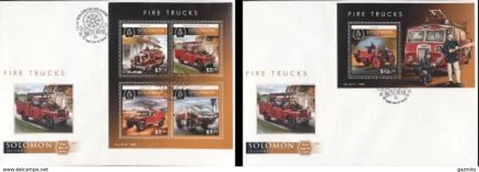 Salomon 2015, Fire Engines II, Fire Trucks, 4val In Bf +BF IMPERFORATED In 2FDC - Isole Salomone (1978-...)