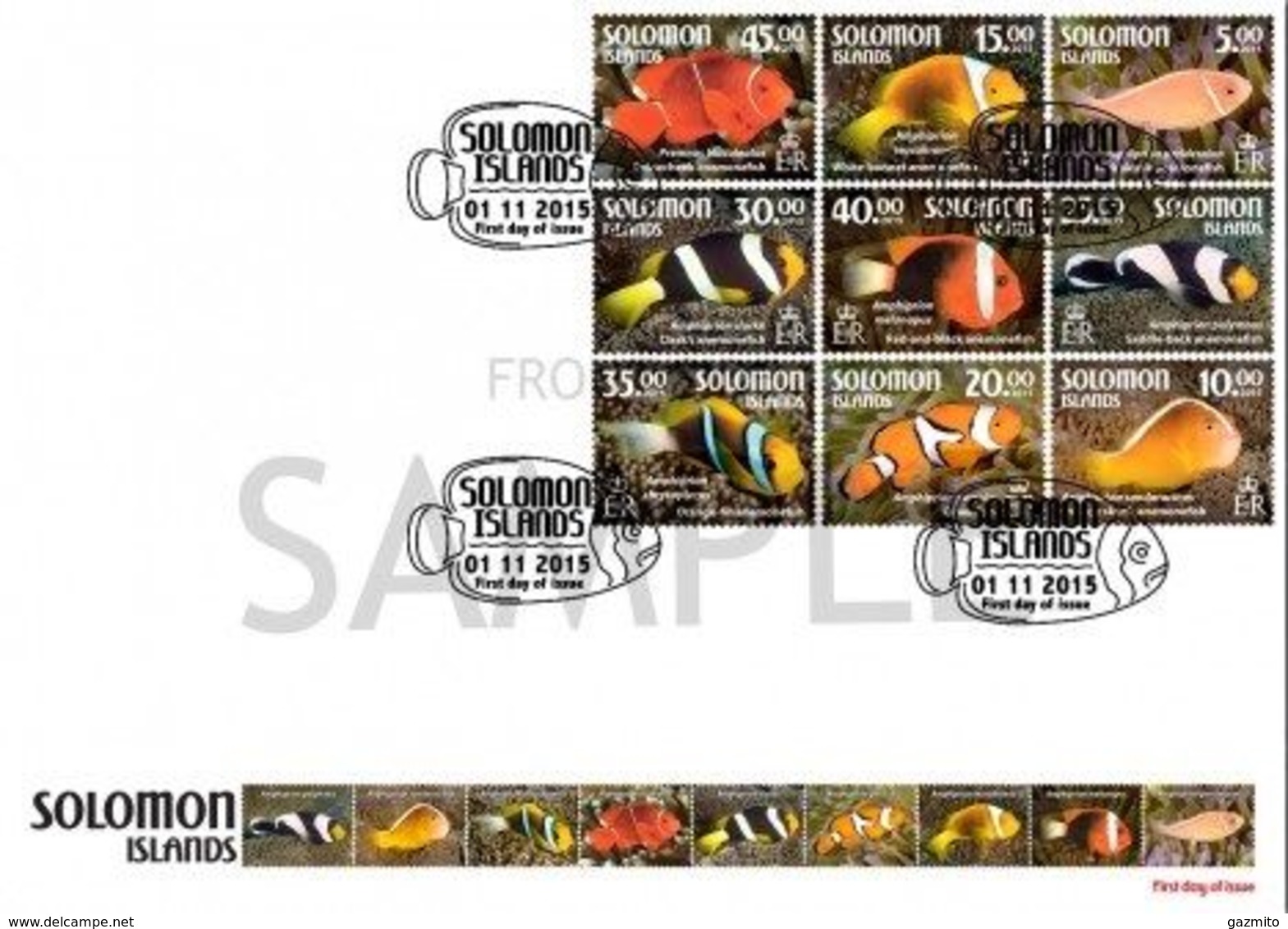 Salomon 2015, Animals, Tropical Fisches, 9val FDC - Isole Salomone (1978-...)