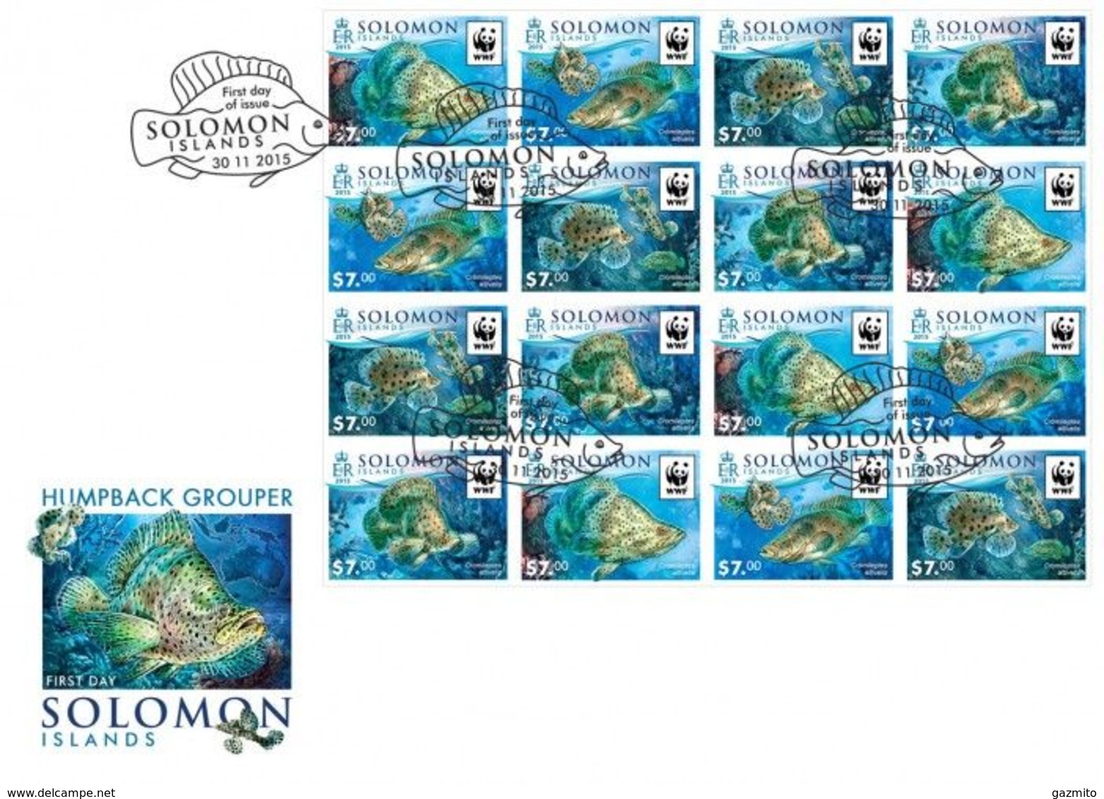 Salomon 2015, WWF, Fishes, 16val In Sheetlet IMPERFORATED In FDC - Isole Salomone (1978-...)