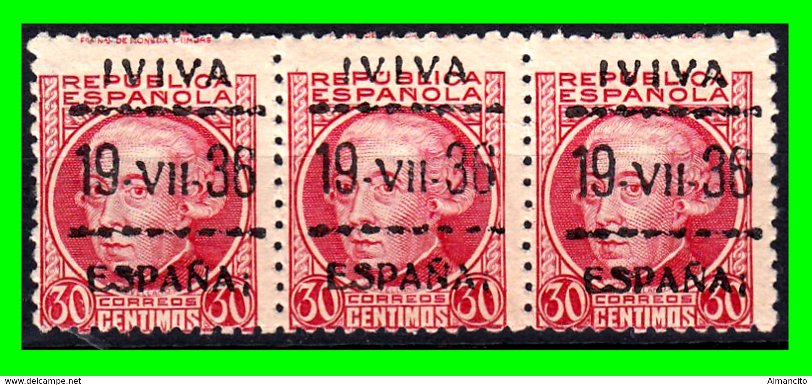 VITORIA, SOBREIMPRESIÓN PATRIÓTICA, 1937, «! VIVA ESPAÑA 19 VII 36 ESPAÑA!»  SOBREIMPRESO EN 30Cts. - Usados