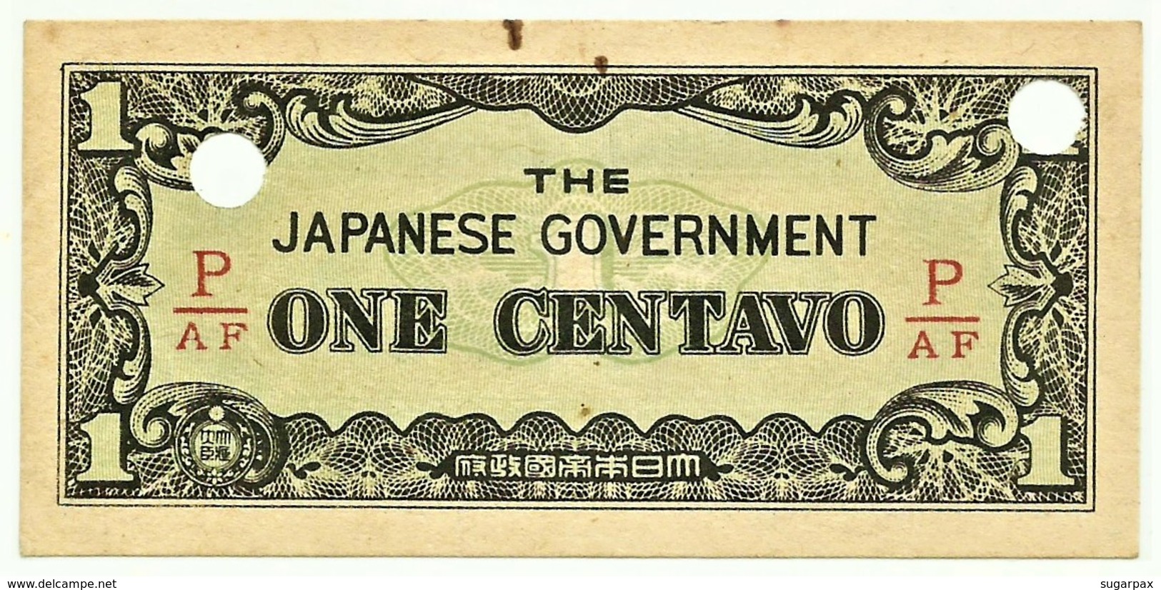 PHILIPPINES - 1 Centavo - ND ( 1942 ) WWII - Pick 102.b - Serie P/AF - Japanese Occupation - Filipinas