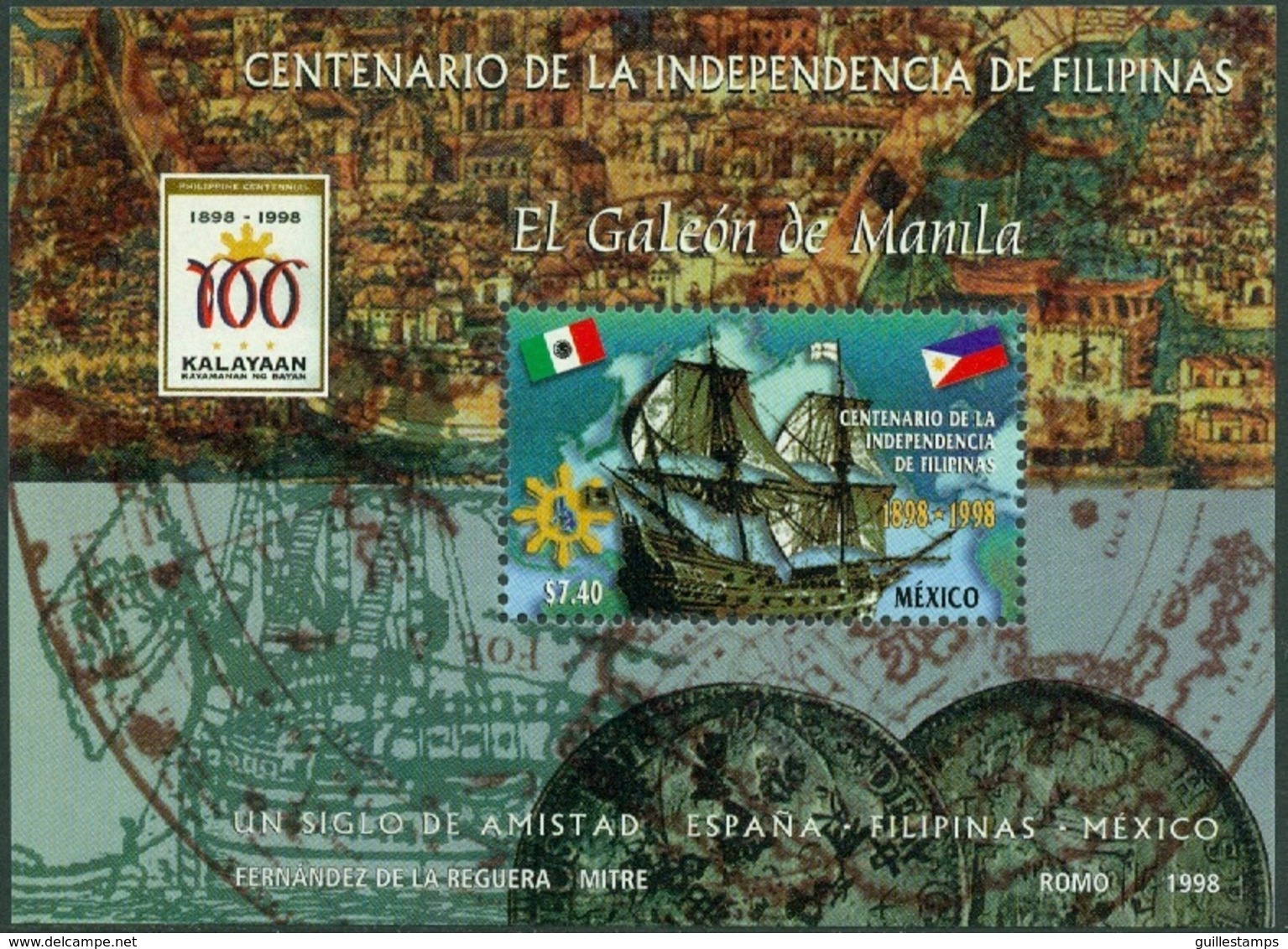 MEXICO 1998 PHILIPPINES INDEPENDENCE S/S, SAILING SHIP** (MNH) - Mexico