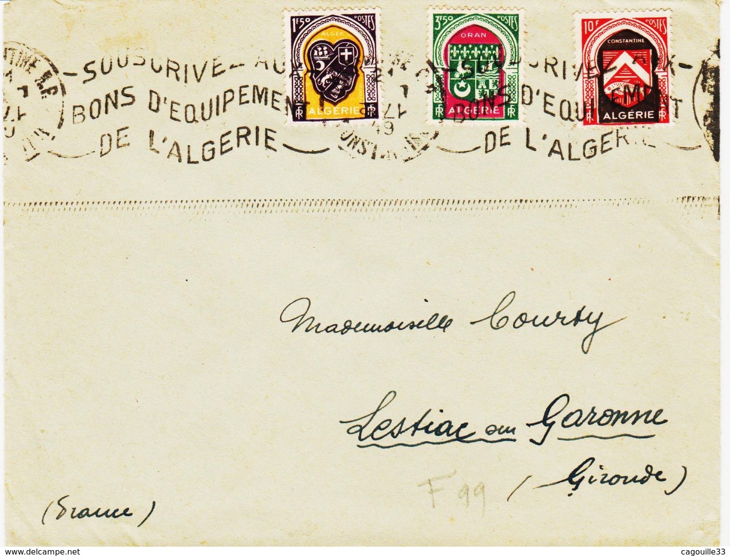 France Algerie, De Constantine En 1949, Krag  Souscrivez Aux Bons D'équipement De L'algérie TB - Lettres & Documents