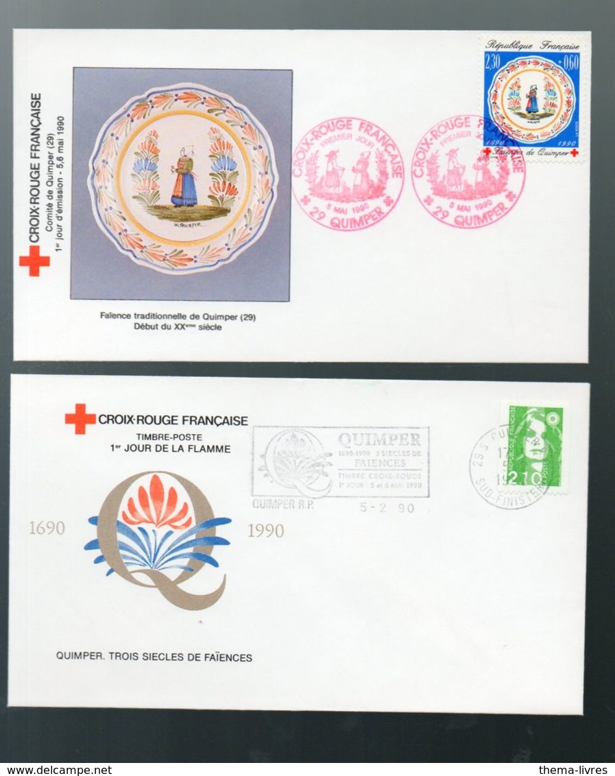 (croix Rouge)  Quimper (29 Finistère)  Lot De Deux Enveloppes (1e Jour Du Timbre Et De La Flamme) 1990 (PPP23268) - Croix Rouge