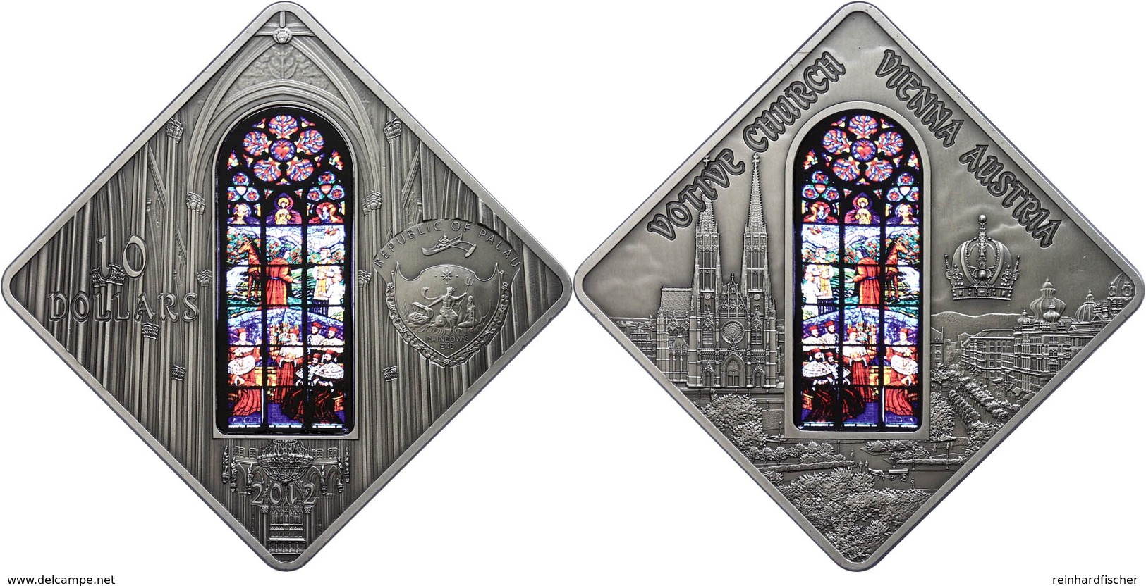 10 Dollars, 2012, Holy Windows - Votive Church Vienna, 925er Silber, Antik Finish, In Kapsel Mit Zertifikat, St. Auflage - Palau