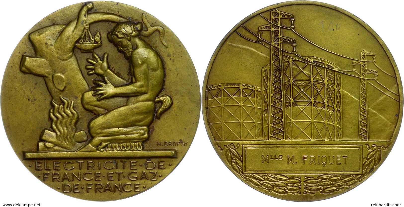 Frankreich, Bronzemedaille (Dm. Ca. 55mm, Ca. 72,34g), O.J., Von H. Dropsy. Av: Kniender Pan Vor Feuer, Im Abschnitt Dar - Sonstige & Ohne Zuordnung